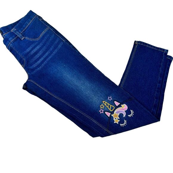 dELiA*s  Girls Jegging Size 16 Embroidered  Unicorn Skinny Blue Stretch Denim - Picture 2 of 12